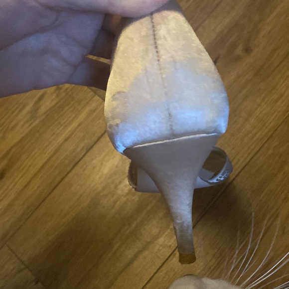 Champagne Satin Peep Toe Heels with Crystal Accents - Picture 6 of 7